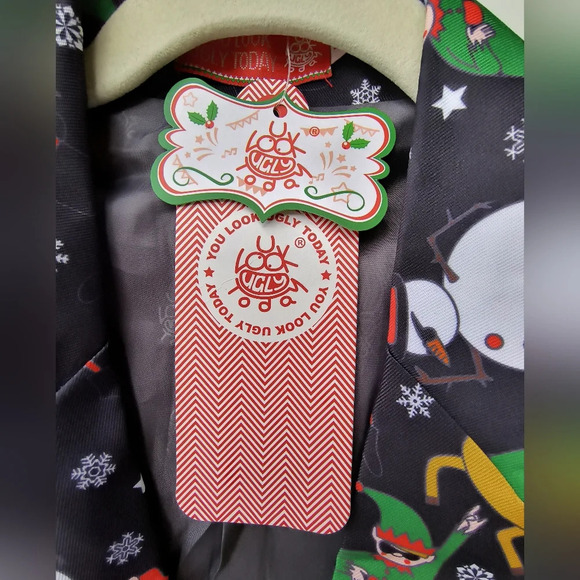 You Look Ugly Today Men's Christmas Festive Holiday Suit W/ Matching Tie, S, NWT - Picture 3 of 15